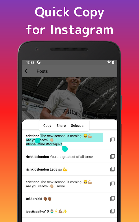 QuickCopy : copy comment text for Instagram Screenshot1