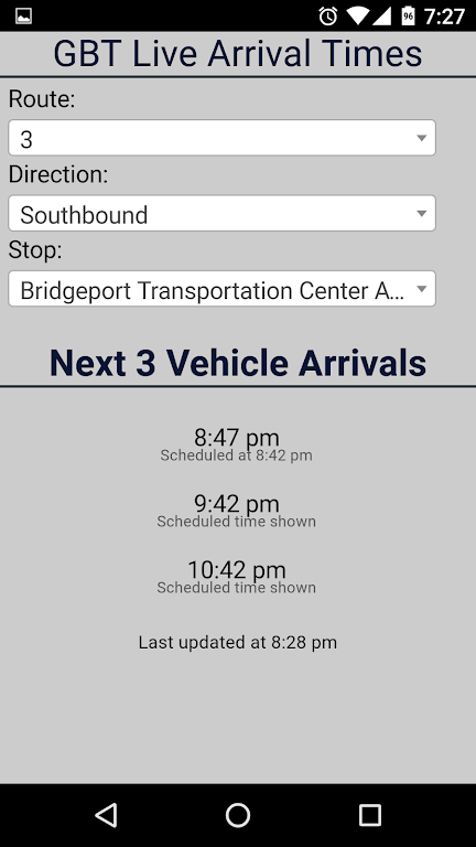 Bridgeport GBT Bus Tracker Screenshot1