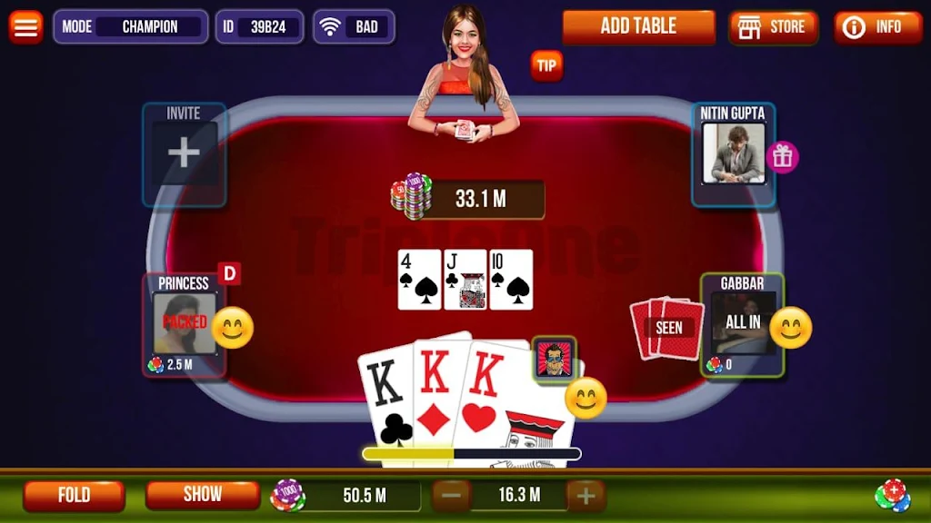 Triple One Poker & Teen Patti (3 Patti, Teenpatti) Screenshot2