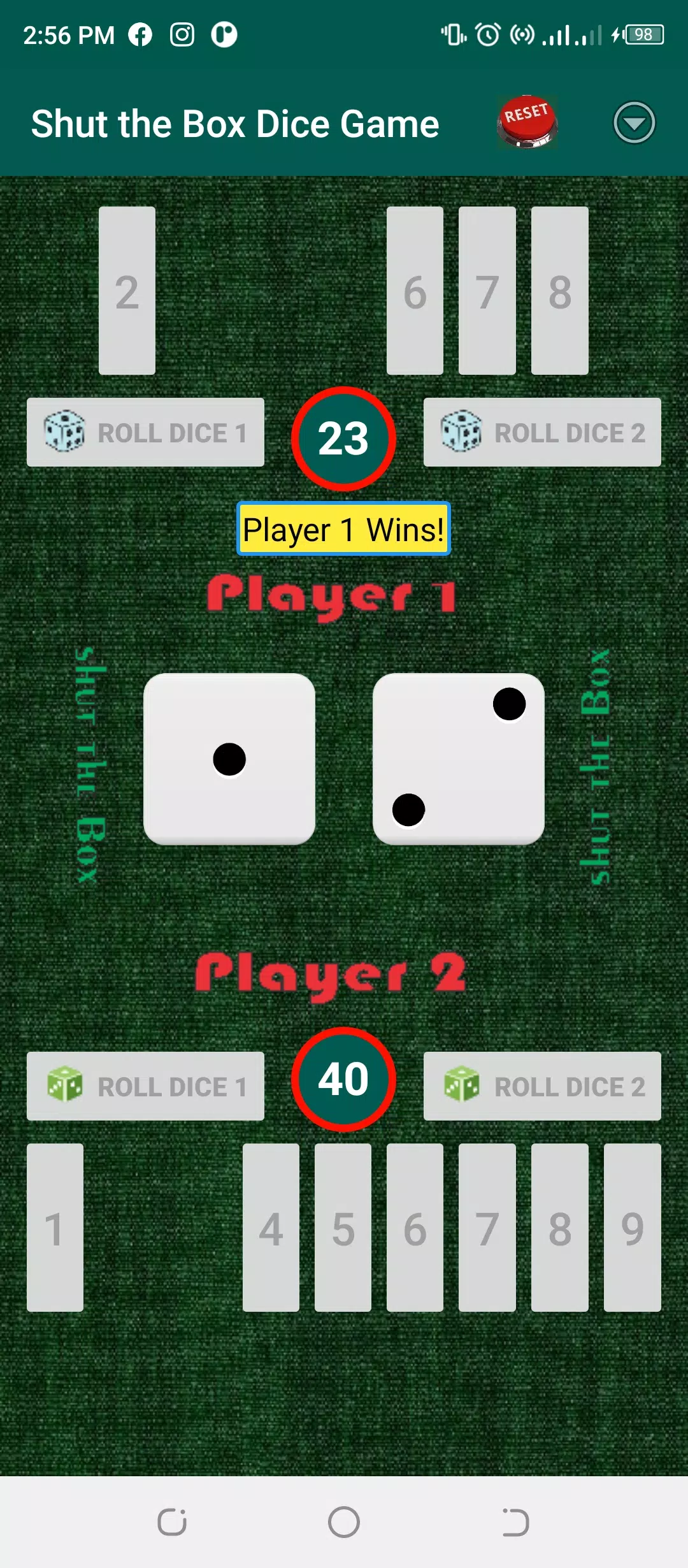 Shut-the-Box Dice Game Screenshot2