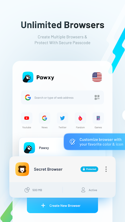 Pawxy – Fast VPN & Web Browser Mod Screenshot1