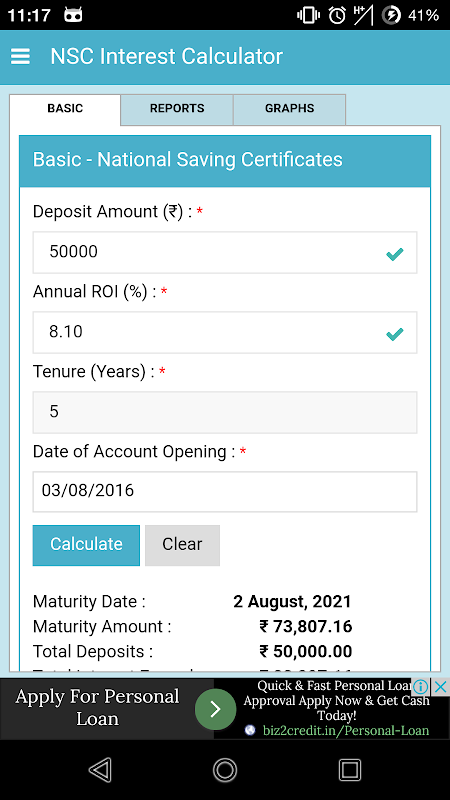 NSC Interest Calculator Screenshot2