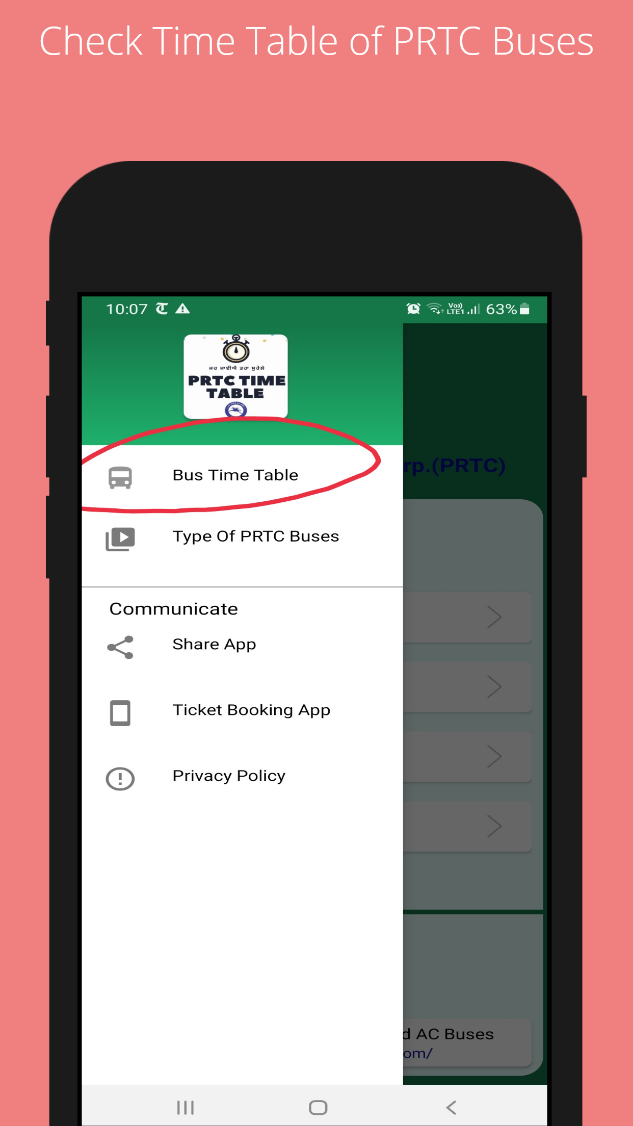 PRTC Bus Time Table Screenshot1