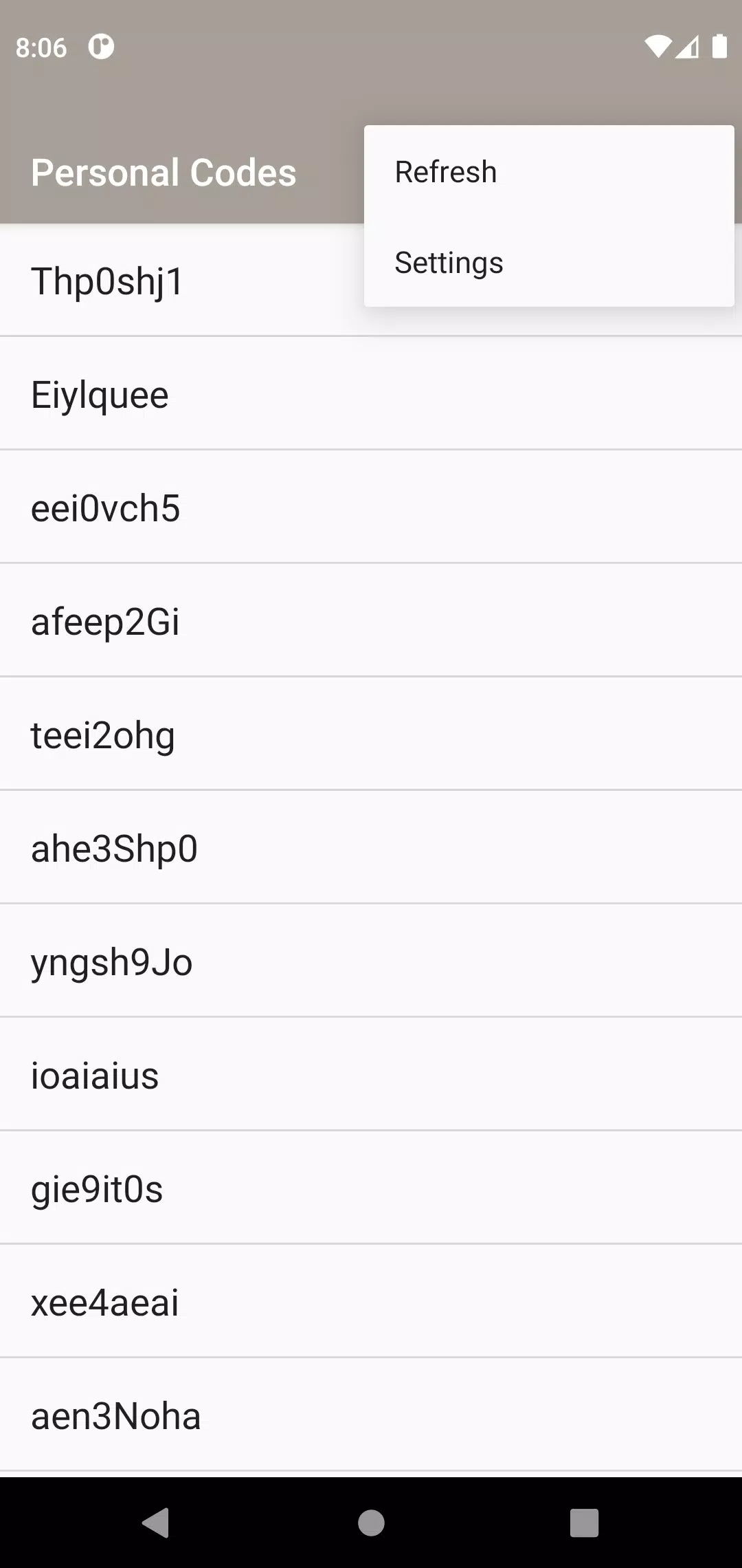 Personal Codes Screenshot2