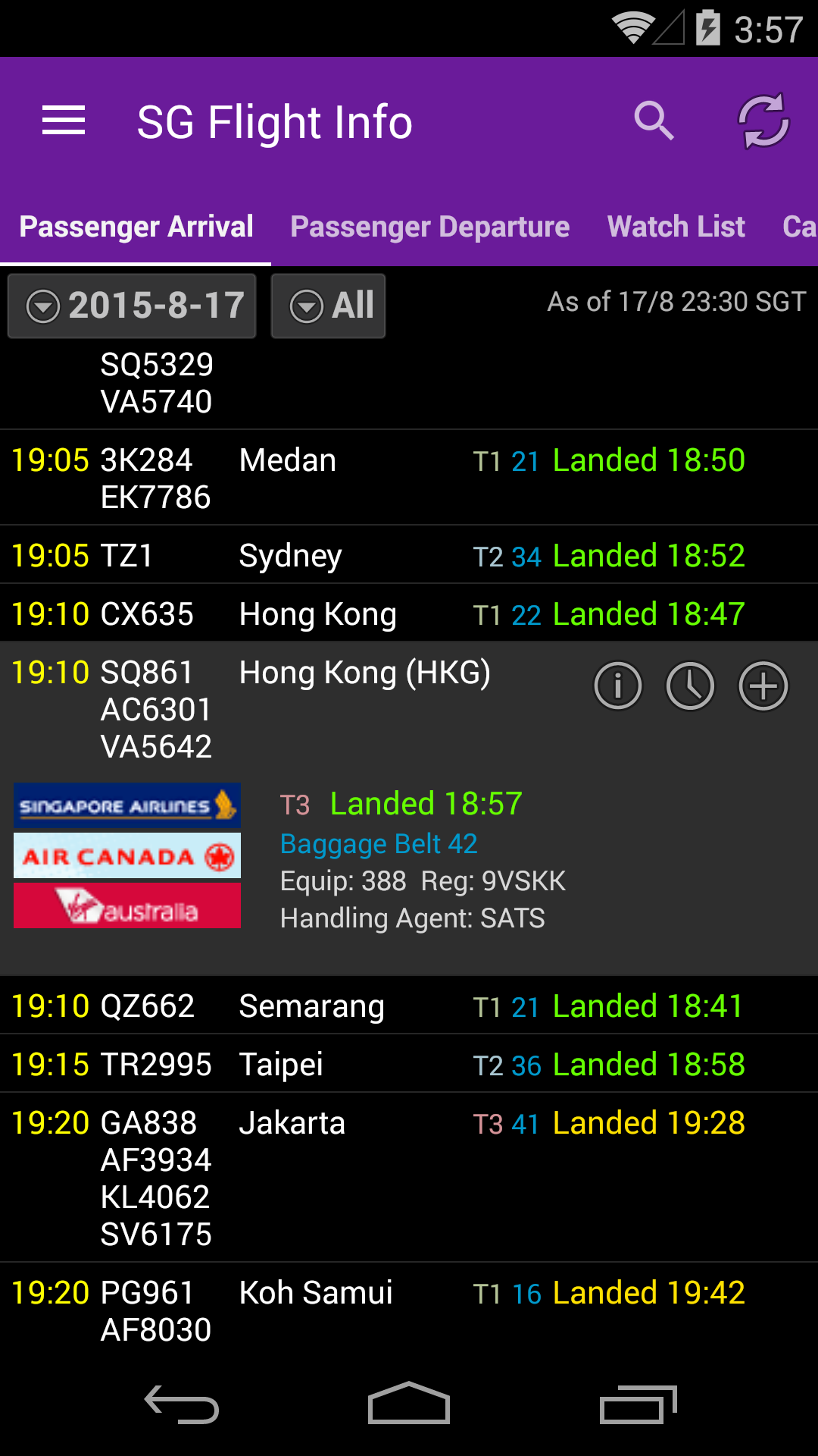 Singapore Flight Info Screenshot1