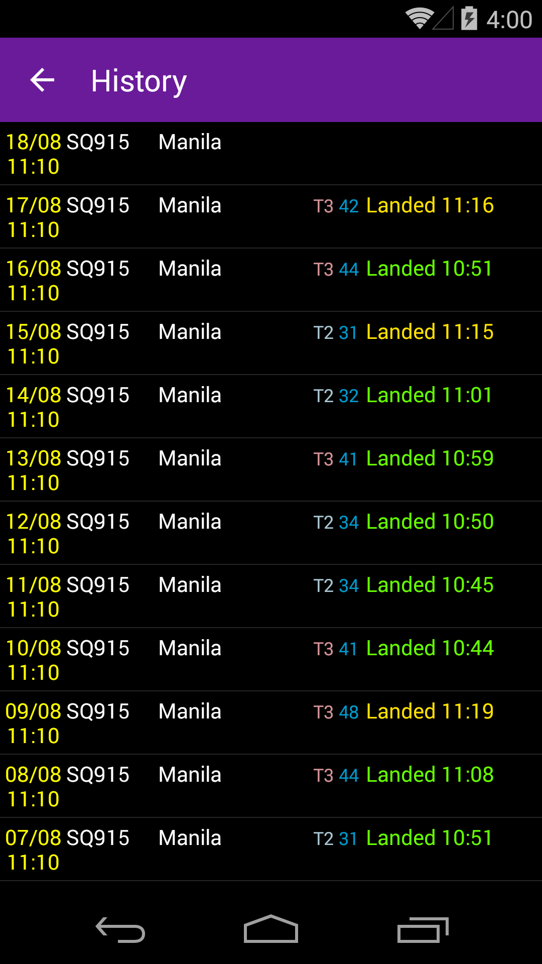 Singapore Flight Info Screenshot3