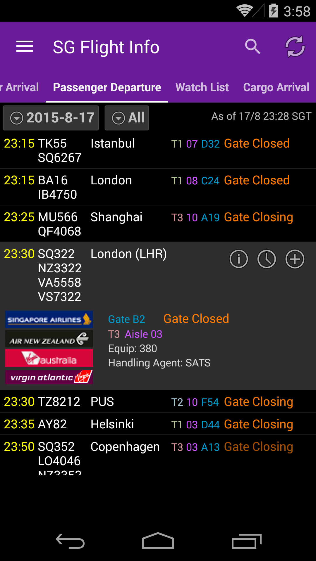 Singapore Flight Info Screenshot2